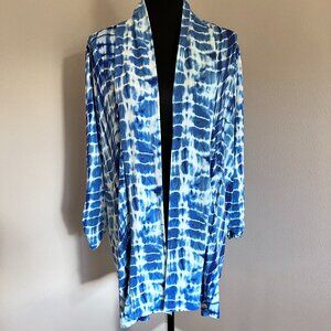 Vince Camuto Women's Open Cardigan Sweater - Blue White Tie Dye - Plus Size 1X